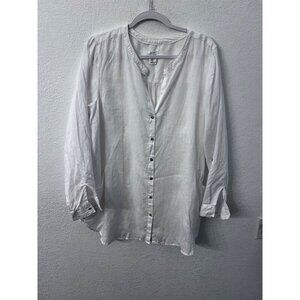 Sigrid Olsen white linen long sleeve blouse women size XL